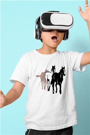 At Baskılı Beyaz Unisex Çocuk Tişört