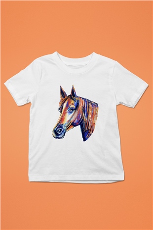 At Baskılı Beyaz Unisex Çocuk Tişört
