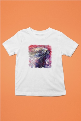 At Baskılı Beyaz Unisex Çocuk Tişört