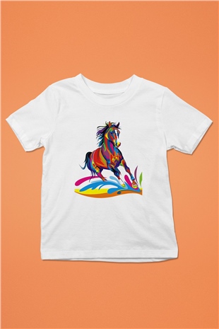At Baskılı Beyaz Unisex Çocuk Tişört