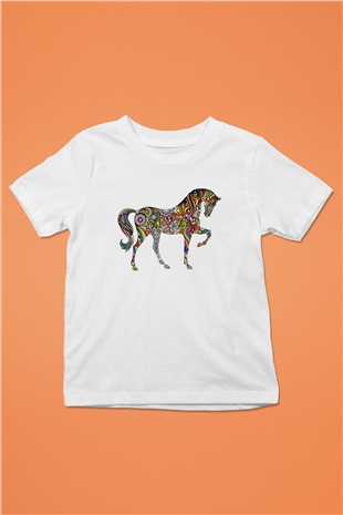 At Baskılı Beyaz Unisex Çocuk Tişört