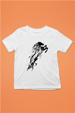 At Baskılı Beyaz Unisex Çocuk Tişört