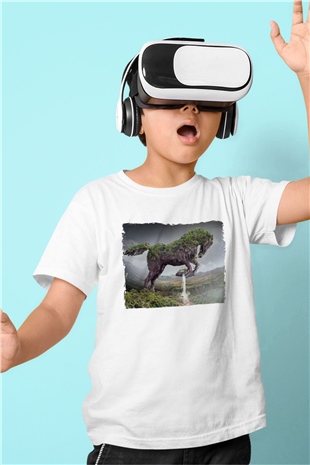 At Baskılı Unisex Beyaz  Çocuk Tişört