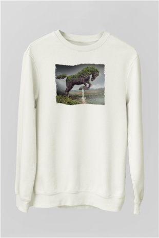 At Baskılı Unisex Beyaz  Sweatshirt