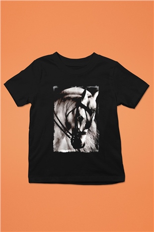 At Baskılı Unisex Siyah  Çocuk Tişört