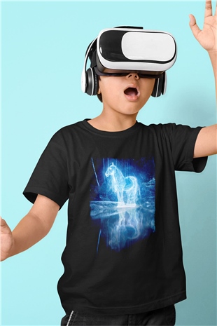 At Baskılı Unisex Siyah  Çocuk Tişört