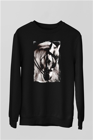 At Baskılı Unisex Siyah  Sweatshirt