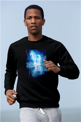 At Baskılı Unisex Siyah  Sweatshirt