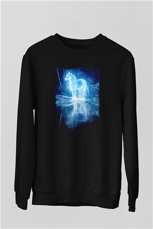 At Baskılı Unisex Siyah  Sweatshirt