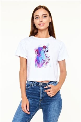 At Beyaz  Crop Top Tişört