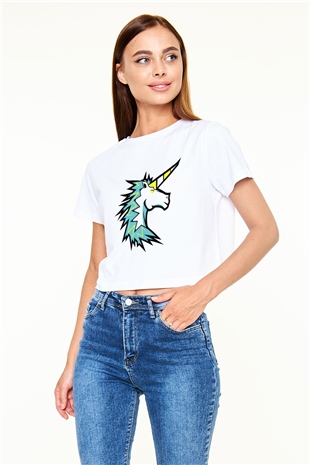 At Beyaz Croptop Tişört
