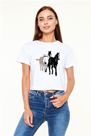 At Beyaz Croptop Tişört