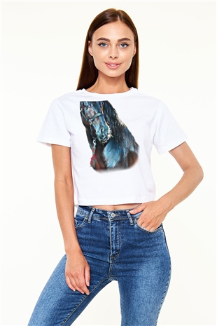At Beyaz Croptop Tişört