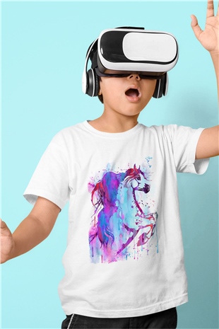 At Beyaz Unisex Çocuk Tişört