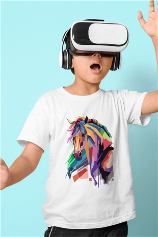 At Beyaz Unisex Çocuk Tişört