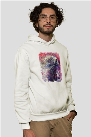 At Beyaz Unisex Kapşonlu Sweatshirt