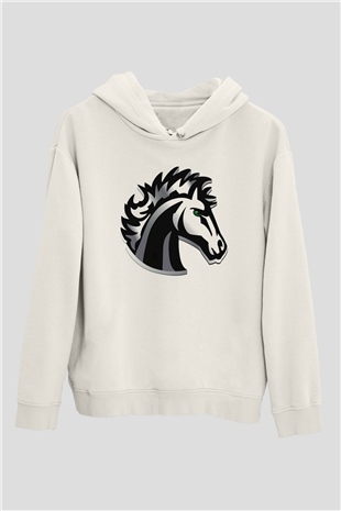 At Beyaz Unisex Kapşonlu Sweatshirt