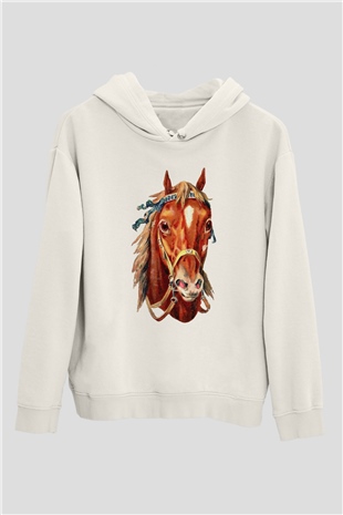 At Beyaz Unisex Kapşonlu Sweatshirt