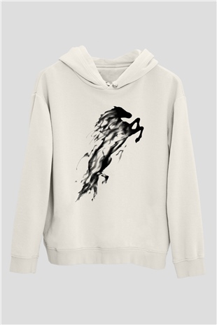 At Beyaz Unisex Kapşonlu Sweatshirt