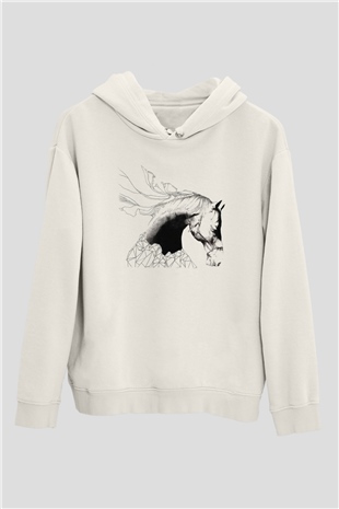 At Beyaz Unisex Kapşonlu Sweatshirt