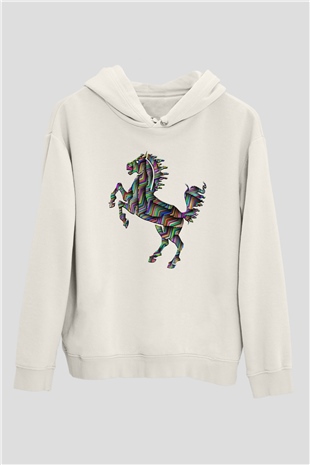At Beyaz Unisex Kapşonlu Sweatshirt