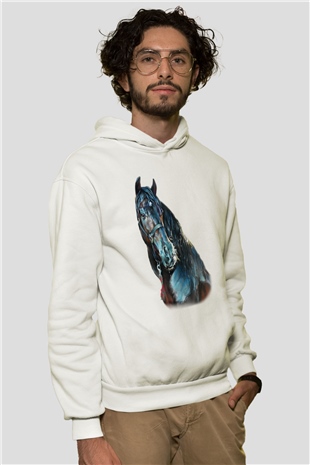 At Beyaz Unisex Kapşonlu Sweatshirt
