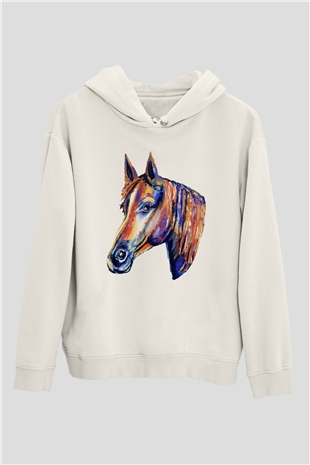 At Beyaz Unisex Kapşonlu Sweatshirt
