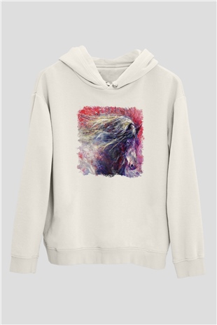 At Beyaz Unisex Kapşonlu Sweatshirt