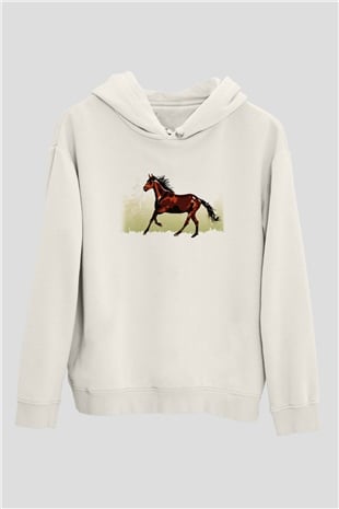 At Beyaz Unisex Kapşonlu Sweatshirt