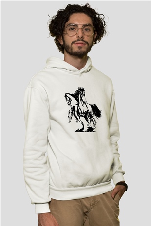At Beyaz Unisex Kapşonlu Sweatshirt