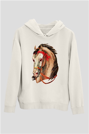 At Beyaz Unisex Kapşonlu Sweatshirt