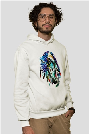At Beyaz Unisex Kapşonlu Sweatshirt