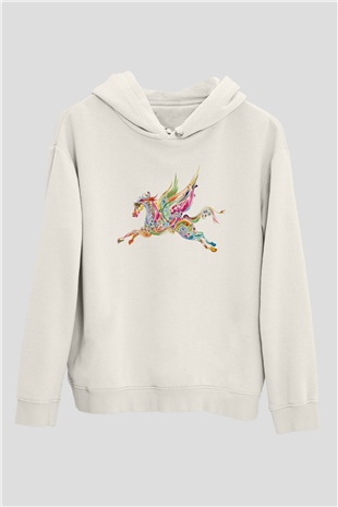 At Beyaz Unisex Kapşonlu Sweatshirt