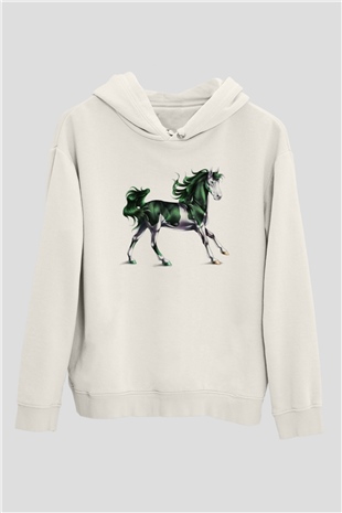 At Beyaz Unisex Kapşonlu Sweatshirt
