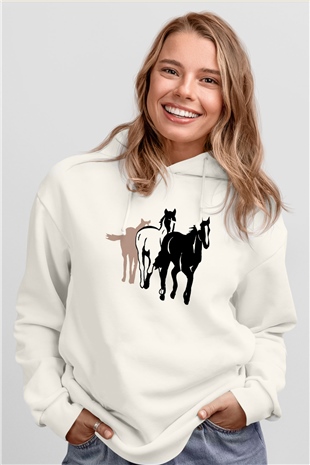 At Beyaz Unisex Kapşonlu Sweatshirt