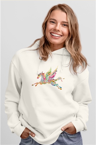 At Beyaz Unisex Kapşonlu Sweatshirt