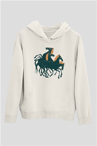 At Beyaz Unisex Kapşonlu Sweatshirt