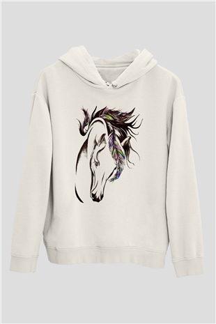 At Beyaz Unisex Kapşonlu Sweatshirt