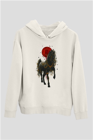 At Beyaz Unisex Kapüşonlu Sweatshirt