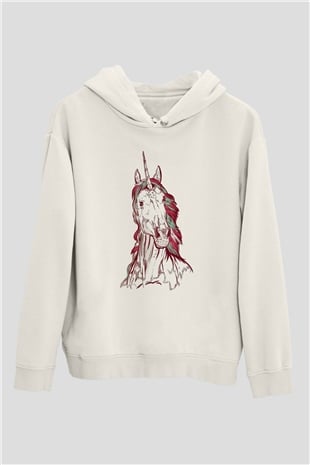 At Beyaz Unisex Kapüşonlu Sweatshirt