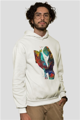 At Beyaz Unisex Kapüşonlu Sweatshirt