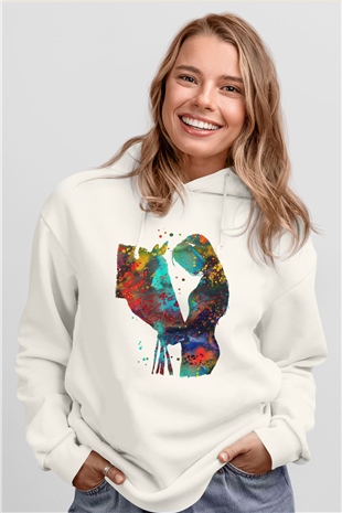 At Beyaz Unisex Kapüşonlu Sweatshirt
