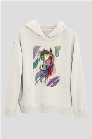 At Beyaz Unisex Kapüşonlu Sweatshirt