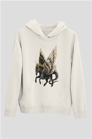 At Beyaz Unisex Kapüşonlu Sweatshirt