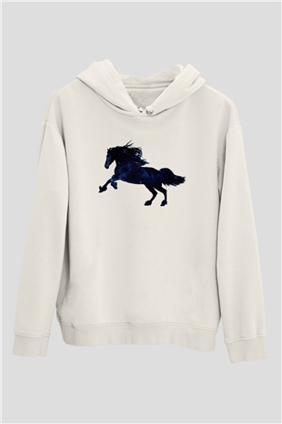 At Beyaz Unisex Kapüşonlu Sweatshirt