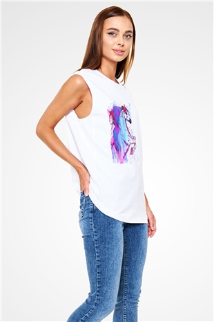 At Beyaz Unisex Kolsuz Tişört