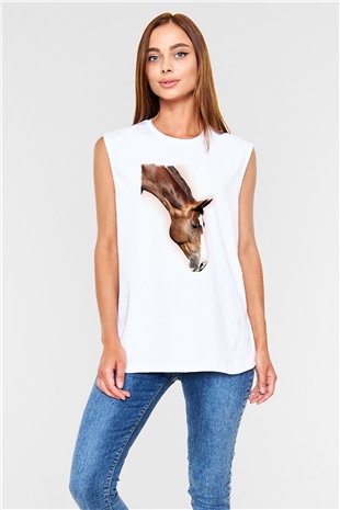 At Beyaz Unisex Kolsuz Tişört