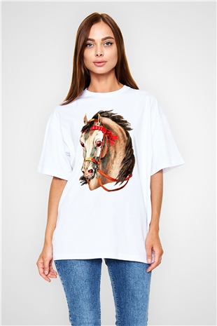 At Beyaz Unisex Oversize Tişört T-Shirt