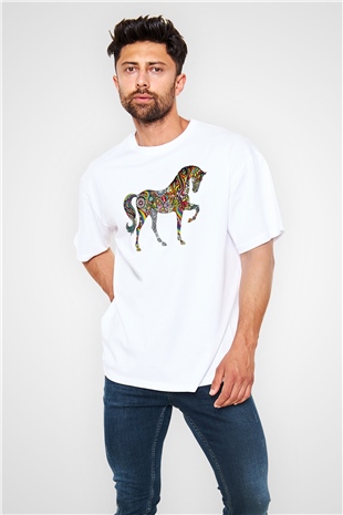 At Beyaz Unisex Oversize Tişört T-Shirt