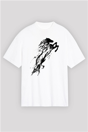 At Beyaz Unisex Oversize Tişört T-Shirt